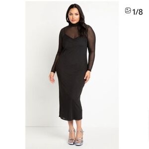 Eloquii Black Mesh Long Sleeve Dress